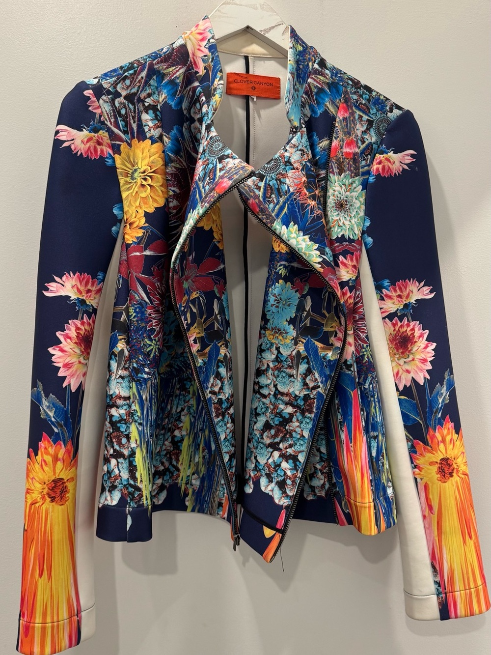 Clover Canyon Navy Multicolor Floral Moto Jacket